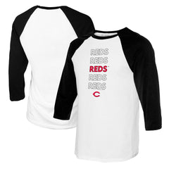 Cincinnati Reds Tiny Turnip Women's Stacked 3/4-Sleeve Raglan T-Shirt White/Black