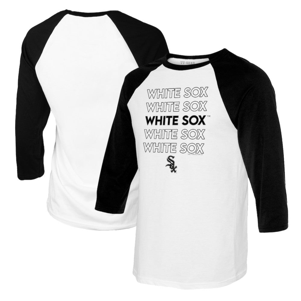 Chicago White Sox Tiny Turnip Women's Stacked 3/4-Sleeve Raglan T-Shirt White/Black