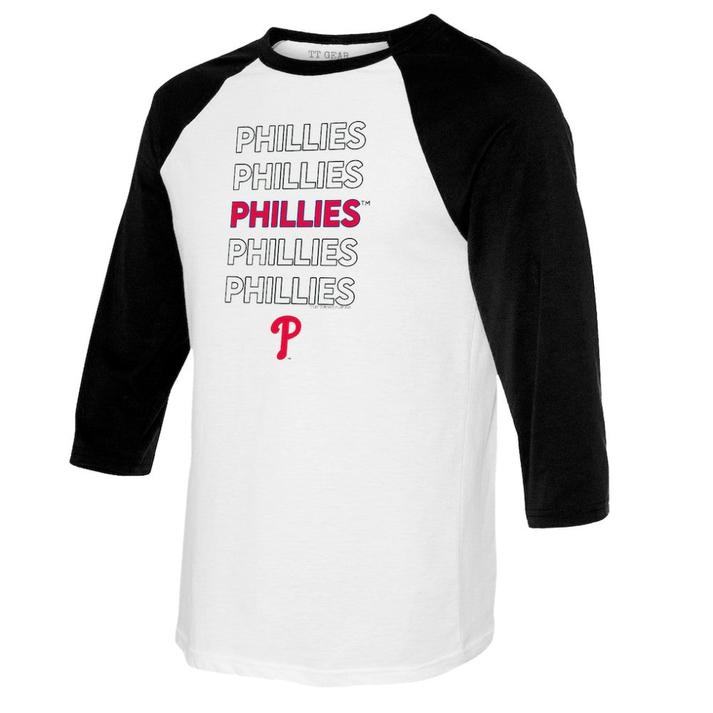 Philadelphia Phillies Tiny Turnip Women's Stacked 3/4-Sleeve Raglan T-Shirt White/Black