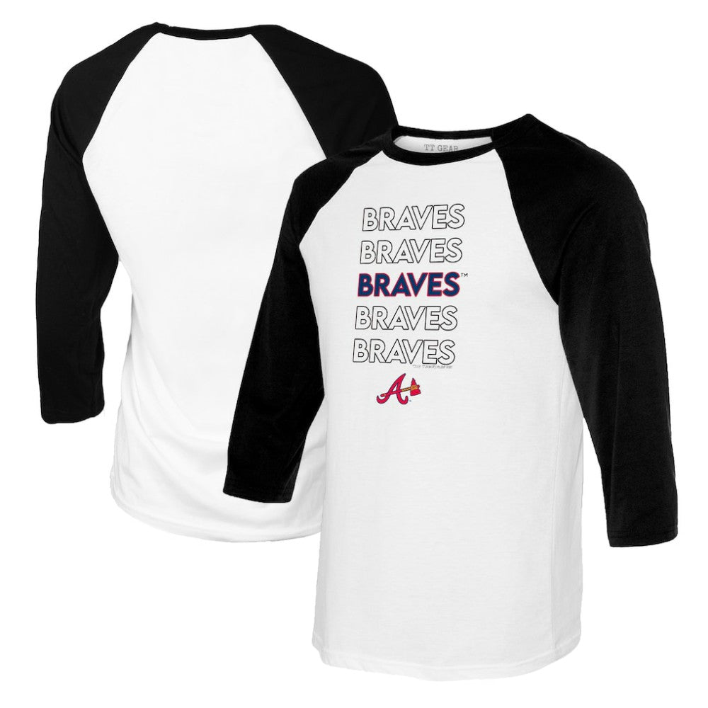 Atlanta Braves Tiny Turnip Youth Stacked Raglan 3/4 Sleeve T-Shirt White/Black