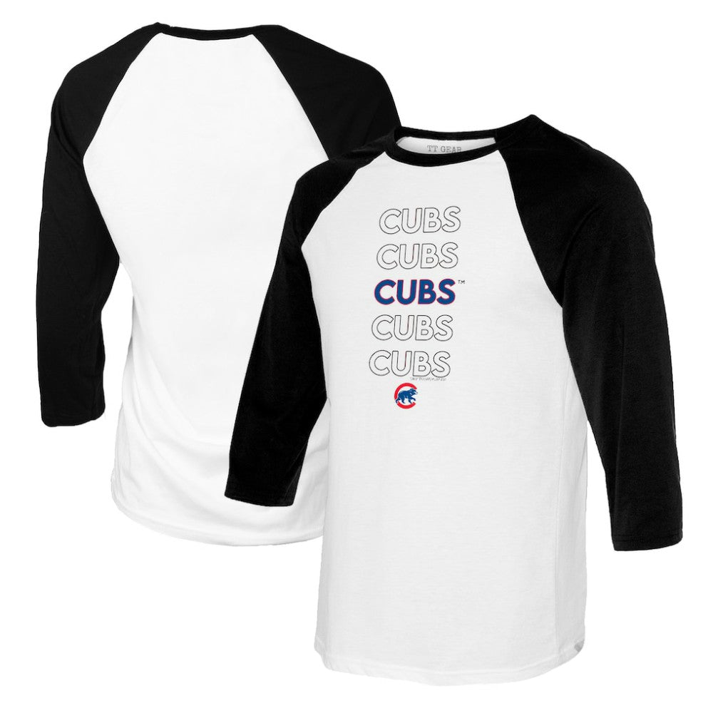 Chicago Cubs Tiny Turnip Youth Stacked Raglan 3/4 Sleeve T-Shirt White/Black