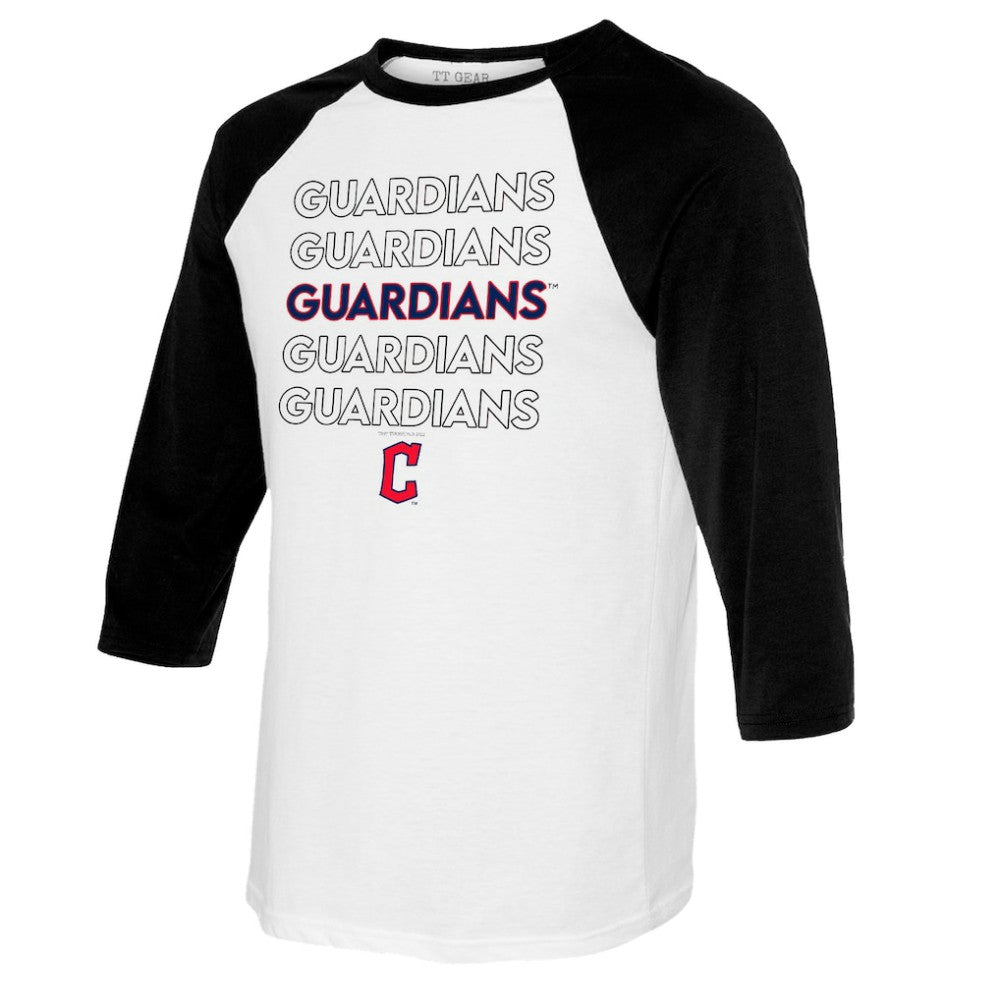 Cleveland Guardians Tiny Turnip Youth Stacked Raglan 3/4 Sleeve T-Shirt White/Black