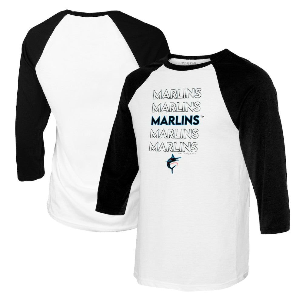 Miami Marlins Tiny Turnip Youth Stacked Raglan 3/4 Sleeve T-Shirt White/Black