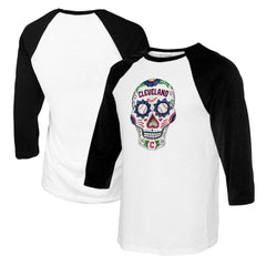 Cleveland Guardians Tiny Turnip Women's Sugar Skull 3/4-Sleeve Raglan T-Shirt White/Black