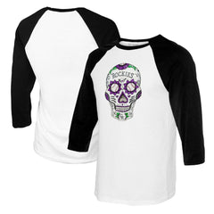 Colorado Rockies Tiny Turnip Women's Sugar Skull 3/4-Sleeve Raglan T-Shirt White/Black