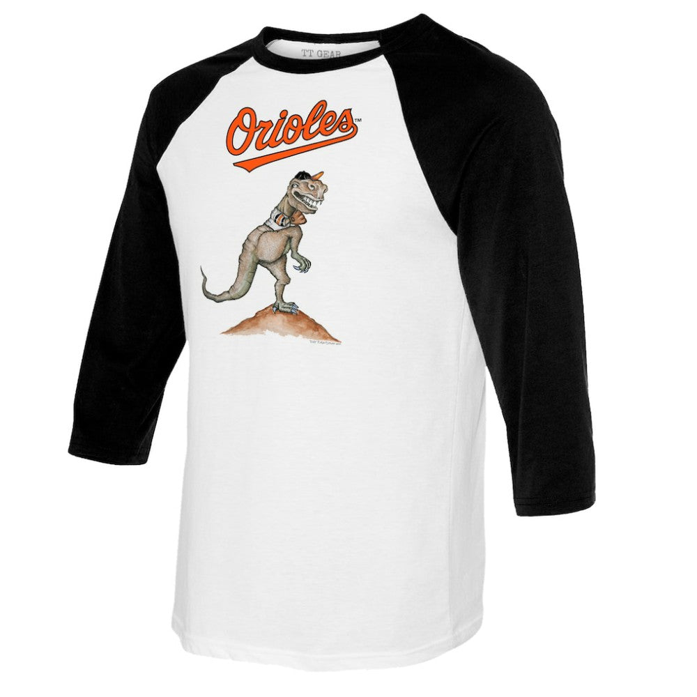 Baltimore Orioles Tiny Turnip Youth TT Rex Raglan 3/4 Sleeve T-Shirt White/Black