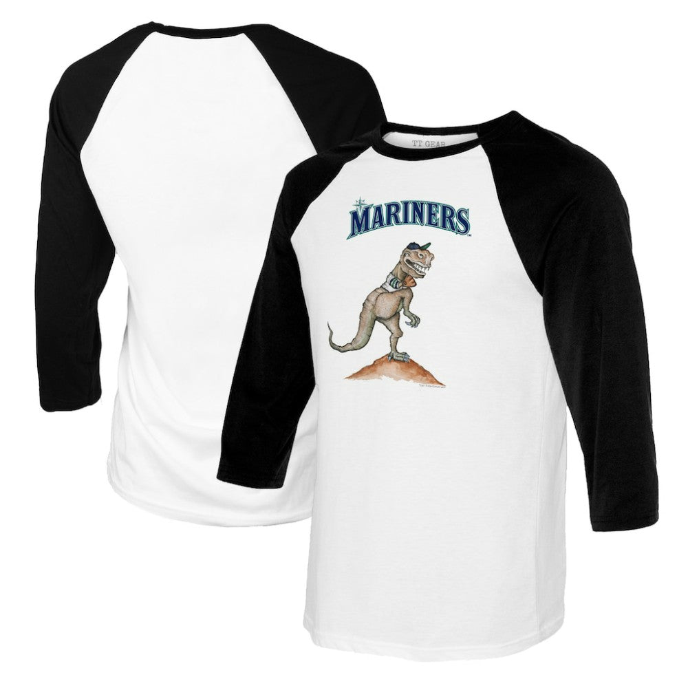 Seattle Mariners Tiny Turnip Youth TT Rex Raglan 3/4 Sleeve T-Shirt White/Black