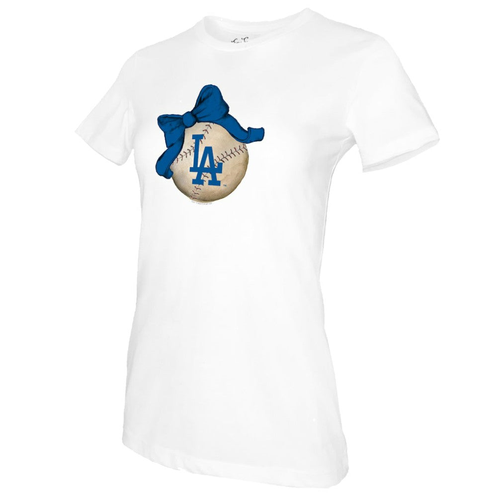 Los Angeles Dodgers Tiny Turnip Women's Baseball Bow T-Shirt White