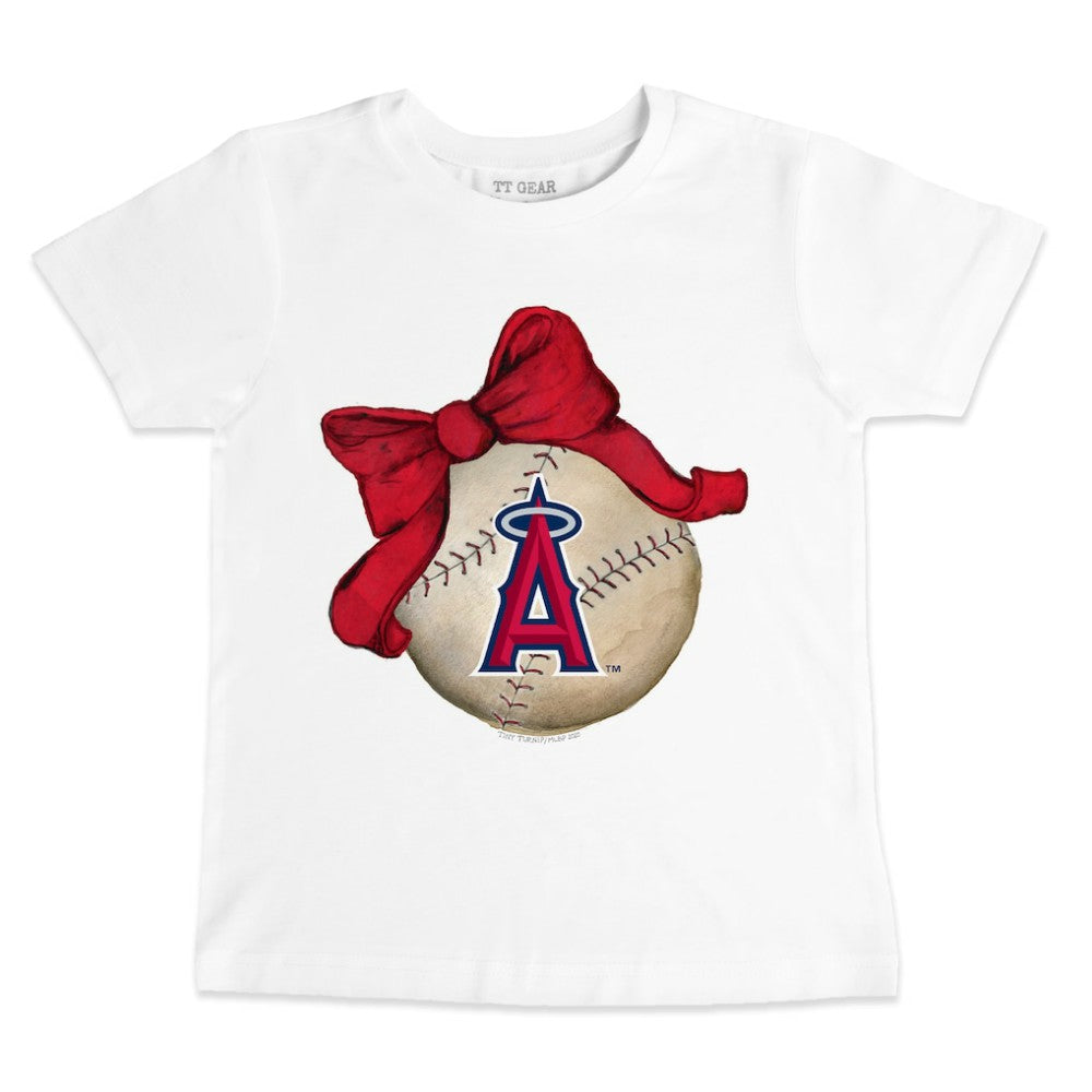 Los Angeles Angels Tiny Turnip Youth Baseball Bow T-Shirt White