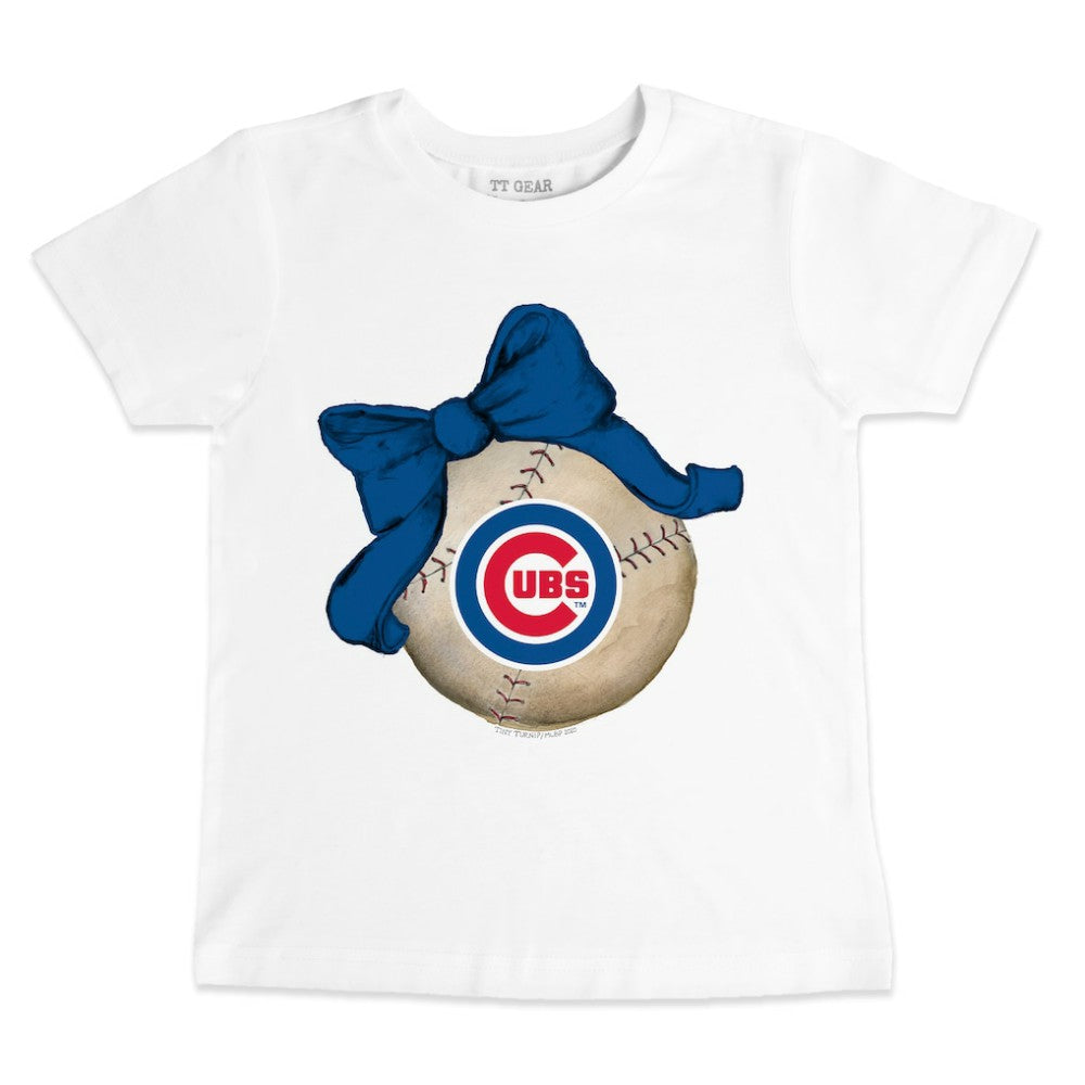 Chicago Cubs Tiny Turnip Youth Baseball Bow T-Shirt White