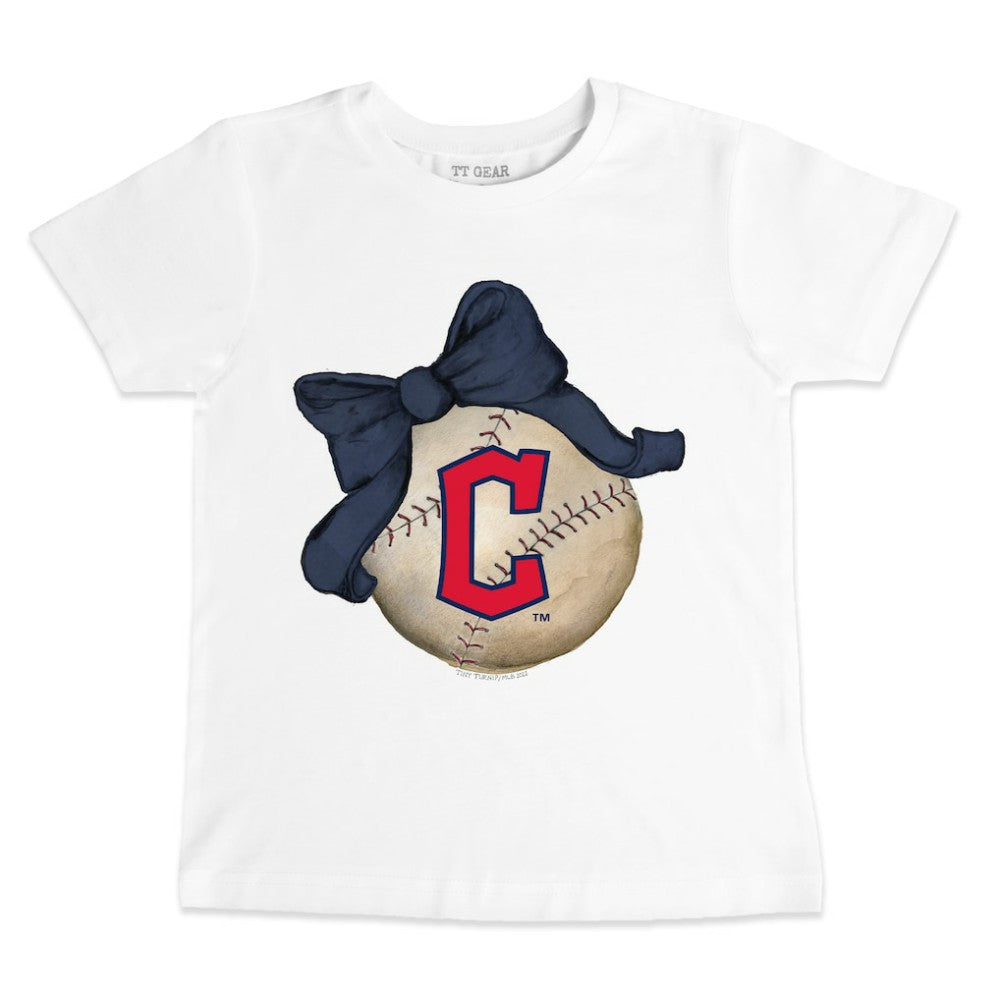 Cleveland Guardians Tiny Turnip Youth Baseball Bow T-Shirt White