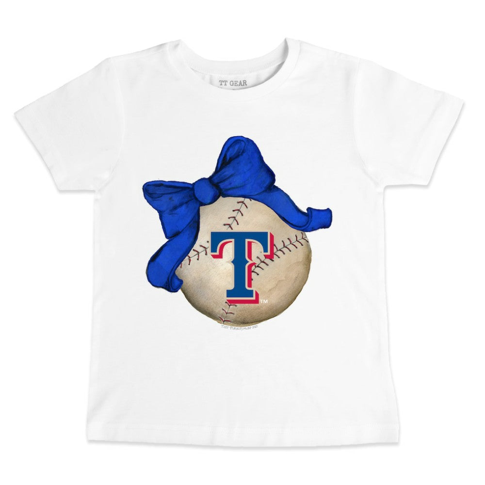 Texas Rangers Tiny Turnip Youth Baseball Bow T-Shirt White