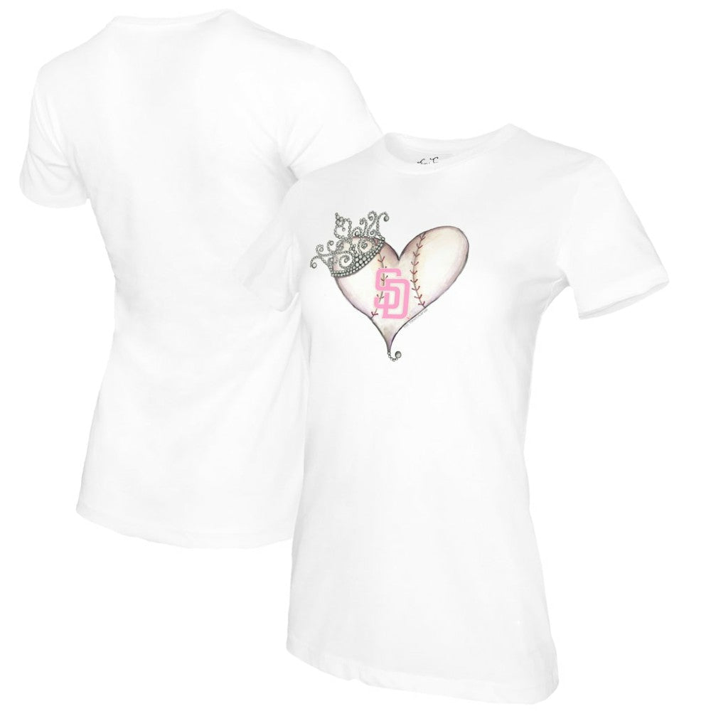 San Diego Padres Tiny Turnip Women's Baseball Tiara Heart T-Shirt White