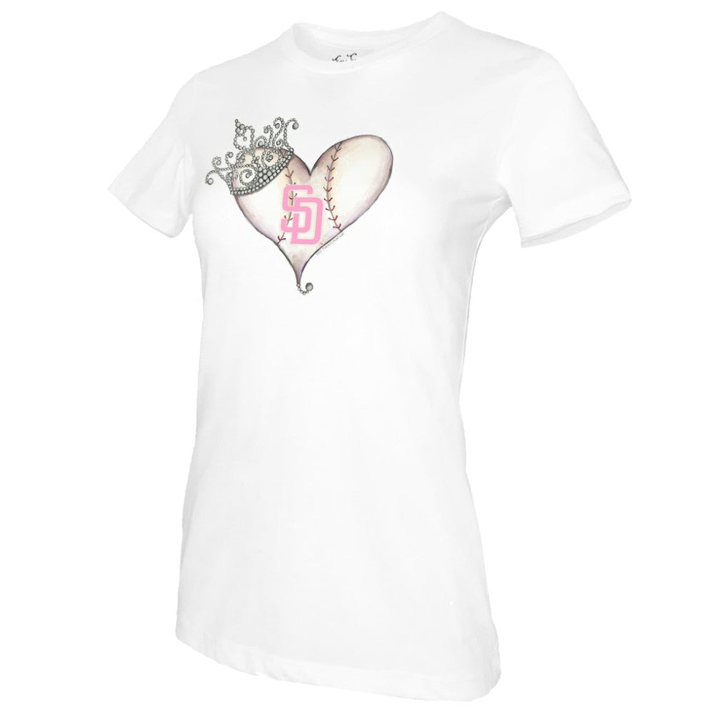 San Diego Padres Tiny Turnip Women's Baseball Tiara Heart T-Shirt White