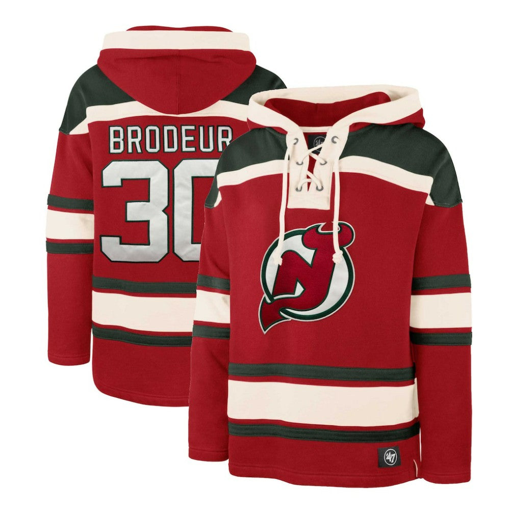 Martin Brodeur New Jersey Devils '47 Retired Player Name & Number Lacer Pullover Hoodie - Red Jerseys