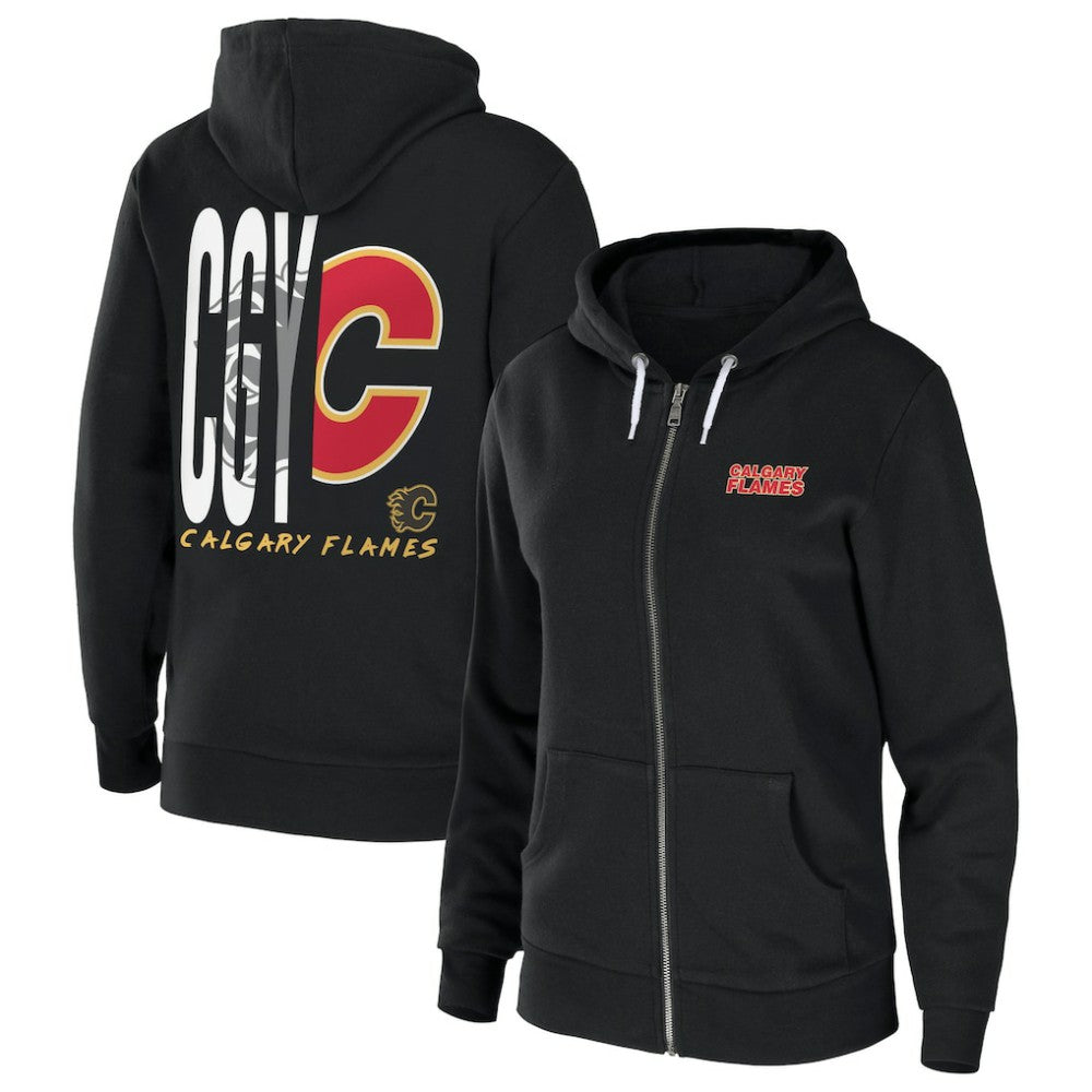 Calgary Flames WEAR by Erin Andrews Women's Sponge Fleece Full-Zip Hoodie - Black Hoodies