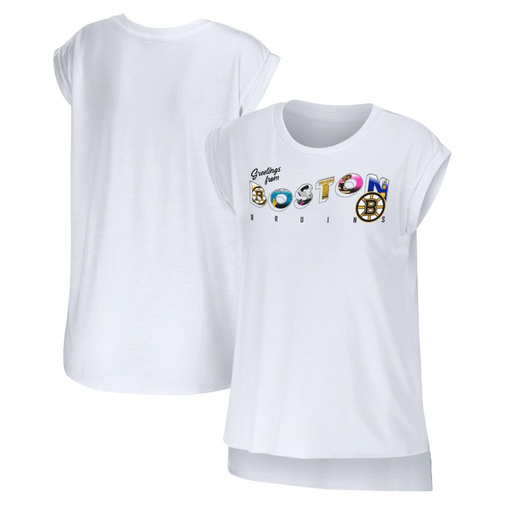 Boston Bruins WEAR by Erin Andrews Women's Greetings From Muscle T-Shirt - White T-shirts