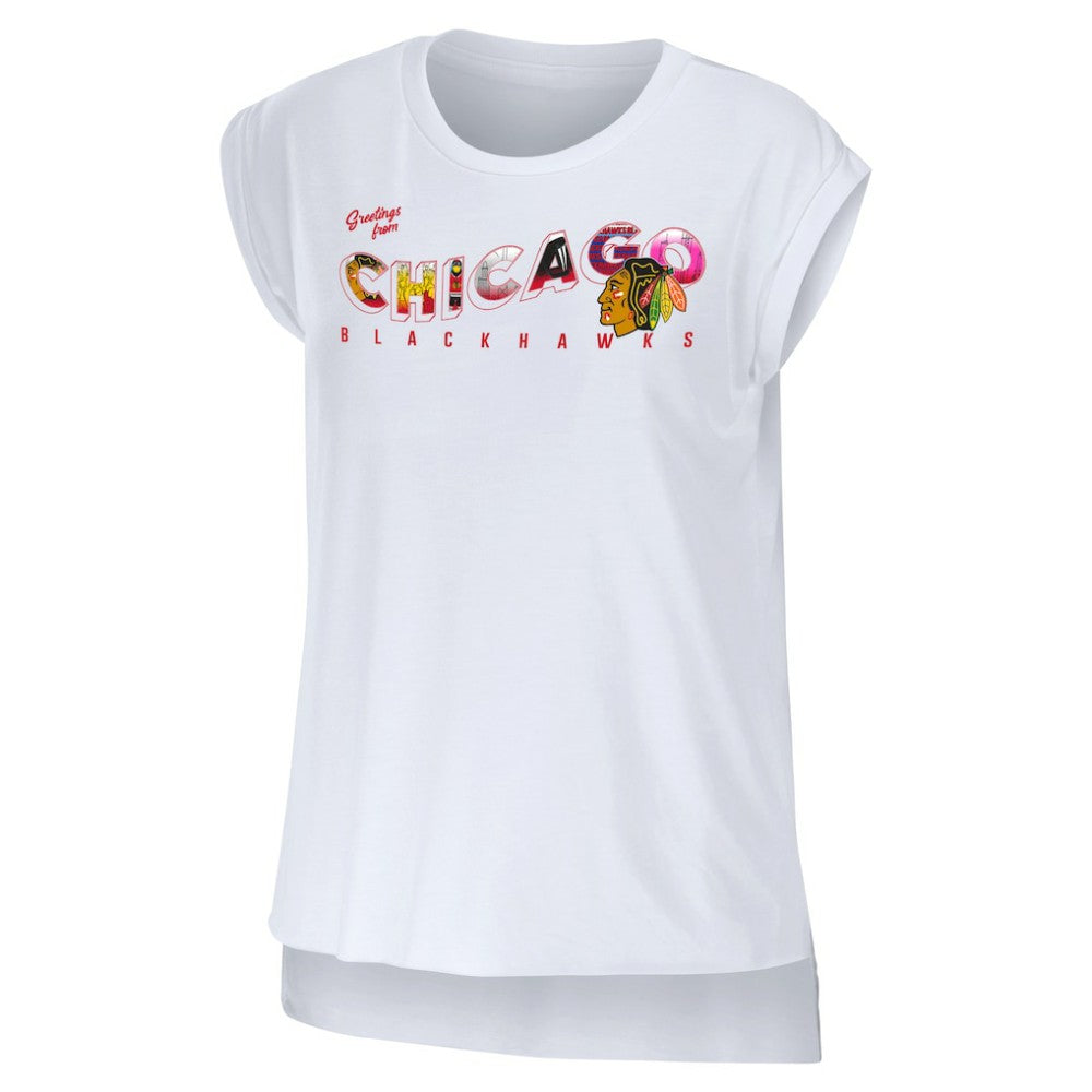 Chicago Blackhawks WEAR by Erin Andrews Women's Greetings From Muscle T-Shirt - White T-shirts
