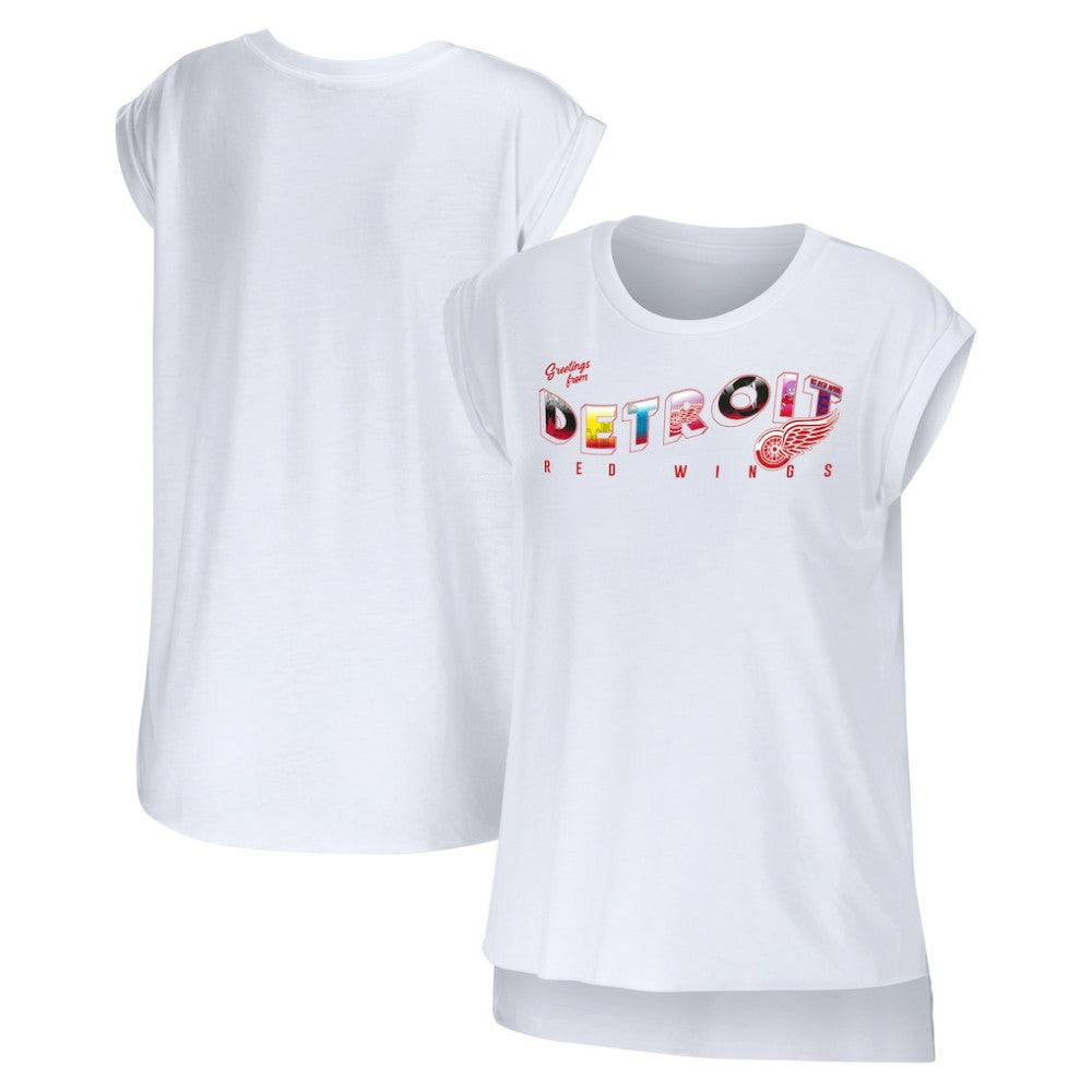 Detroit Red Wings WEAR by Erin Andrews Women's Greetings From Muscle T-Shirt - White T-shirts