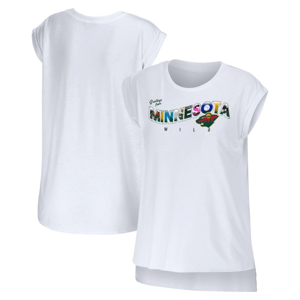 Minnesota Wild WEAR by Erin Andrews Women's Greetings From Muscle T-Shirt - White T-shirts