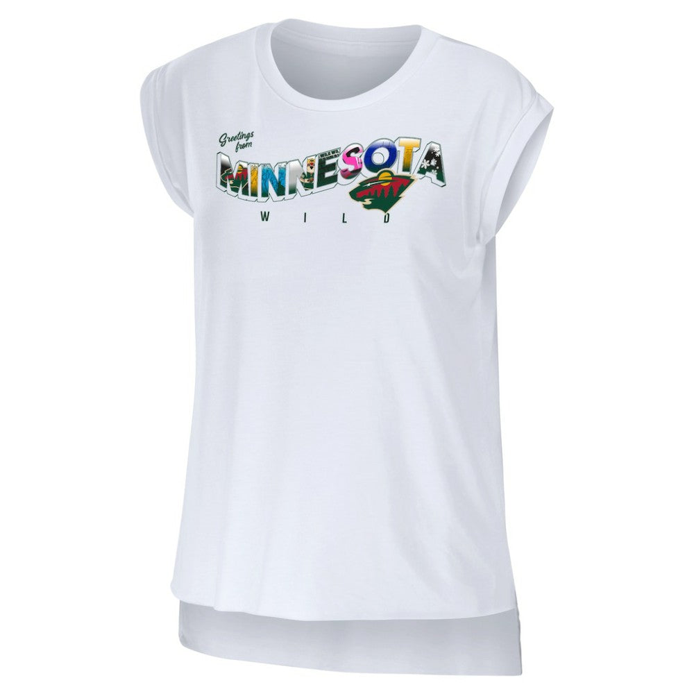 Minnesota Wild WEAR by Erin Andrews Women's Greetings From Muscle T-Shirt - White T-shirts