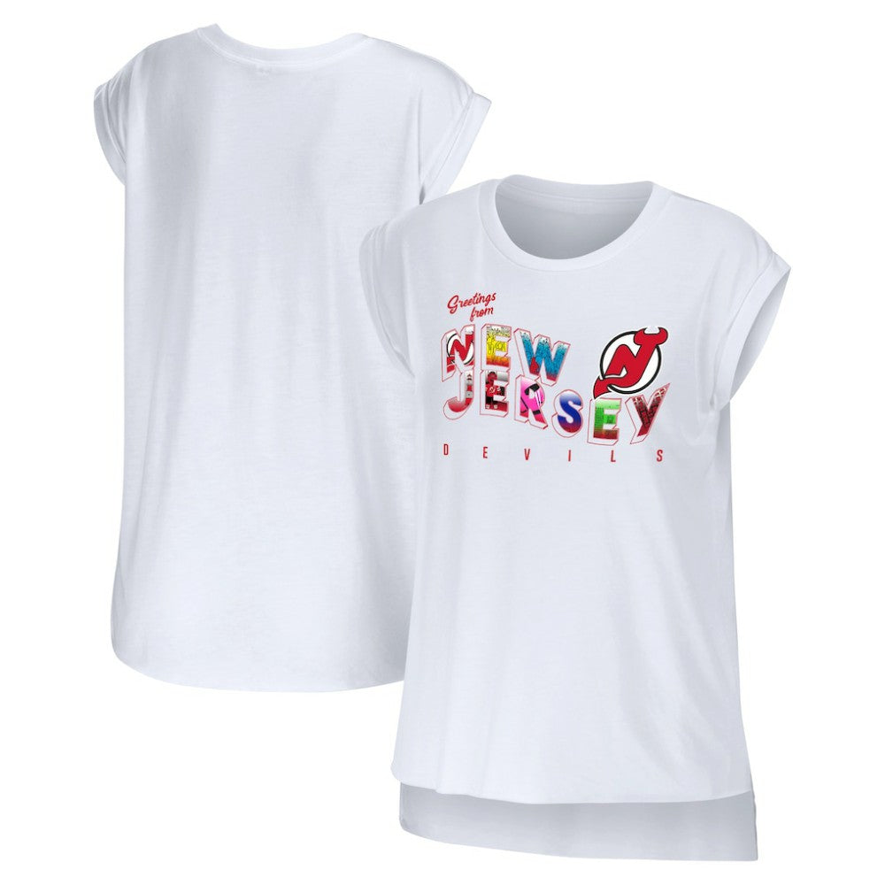 New Jersey Devils WEAR by Erin Andrews Women's Greetings From Muscle T-Shirt - White T-shirts