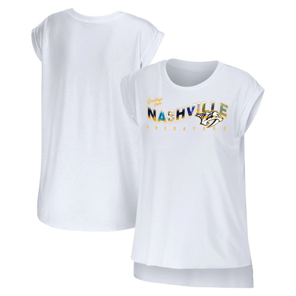 Nashville Predators WEAR by Erin Andrews Women's Greetings From Muscle T-Shirt - White T-shirts