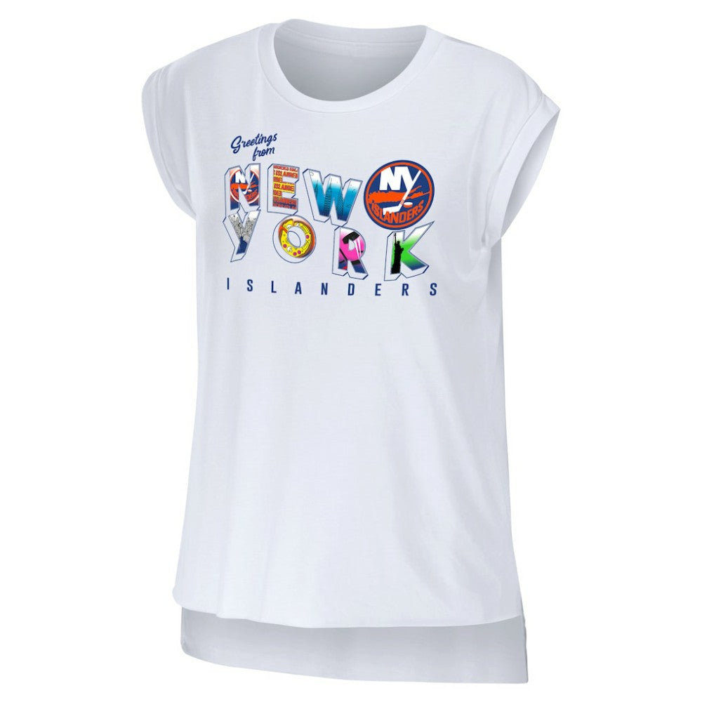 New York Islanders WEAR by Erin Andrews Women's Greetings From Muscle T-Shirt - White T-shirts