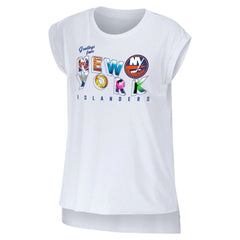 New York Islanders WEAR by Erin Andrews Women's Greetings From Muscle T-Shirt - White T-shirts