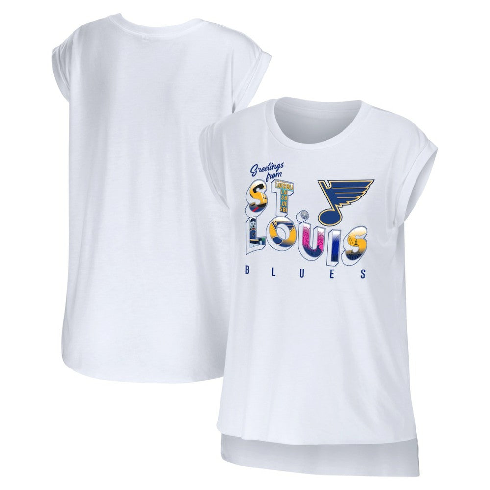 St. Louis Blues WEAR by Erin Andrews Women's Greetings From Muscle T-Shirt - White T-shirts