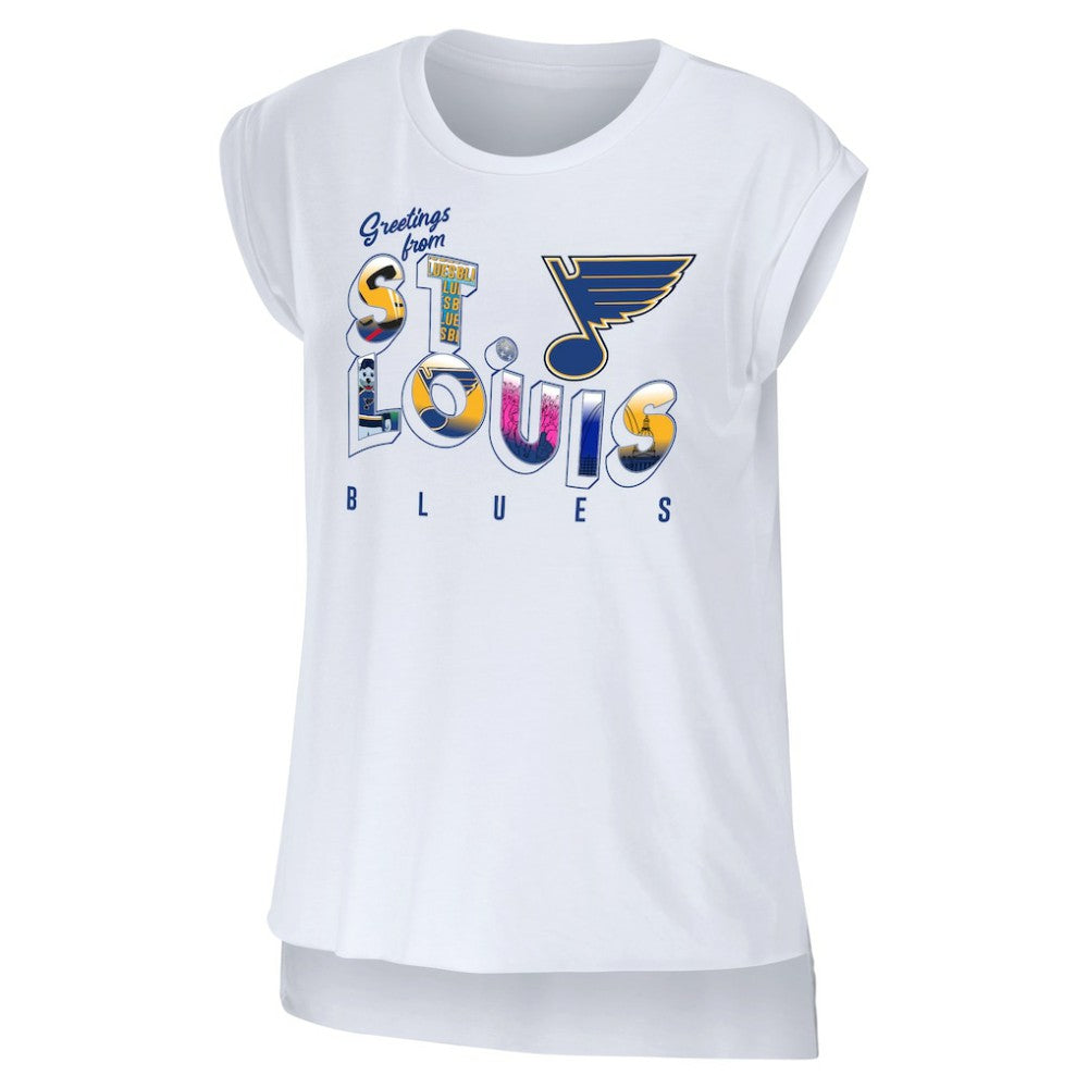 St. Louis Blues WEAR by Erin Andrews Women's Greetings From Muscle T-Shirt - White T-shirts