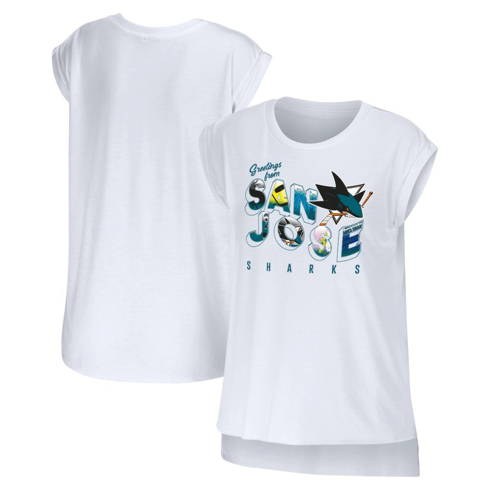 San Jose Sharks WEAR by Erin Andrews Women's Greetings From Muscle T-Shirt - White T-shirts