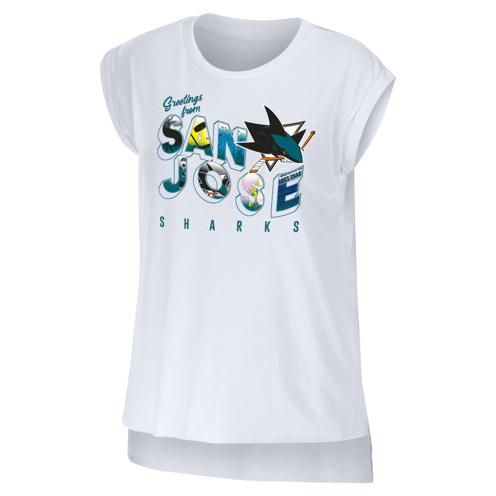 San Jose Sharks WEAR by Erin Andrews Women's Greetings From Muscle T-Shirt - White T-shirts