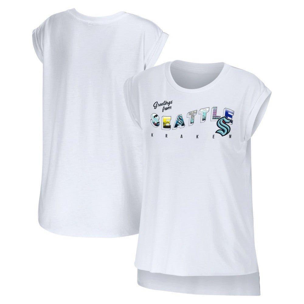 Seattle Kraken WEAR by Erin Andrews Women's Greetings From Muscle T-Shirt - White T-shirts