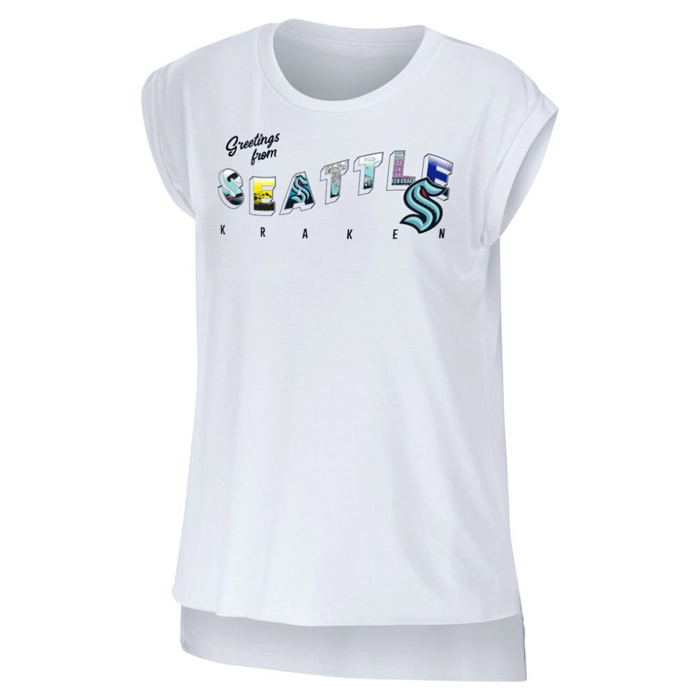 Seattle Kraken WEAR by Erin Andrews Women's Greetings From Muscle T-Shirt - White T-shirts