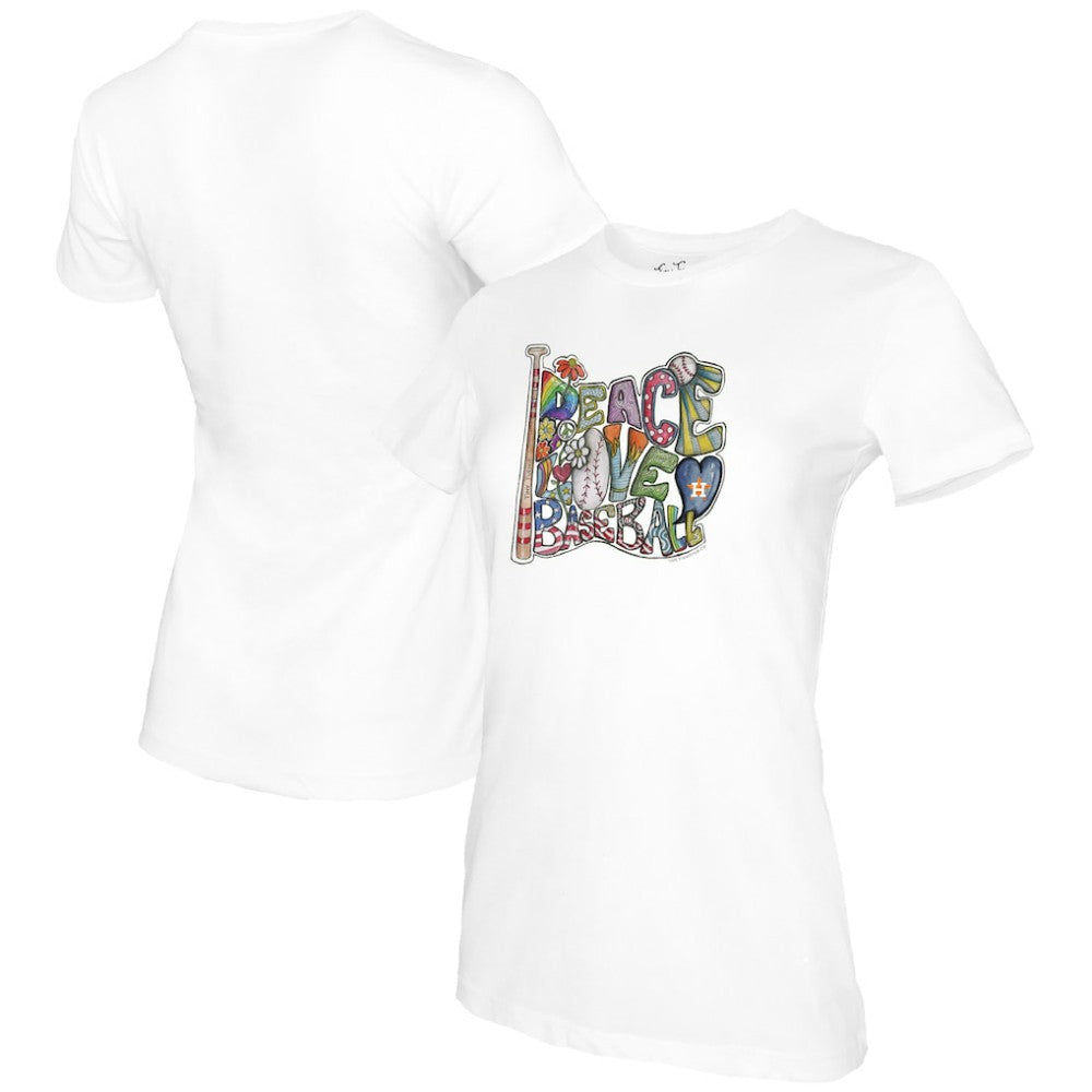 Houston Astros Tiny Turnip Women's Peace Love Baseball T-Shirt White