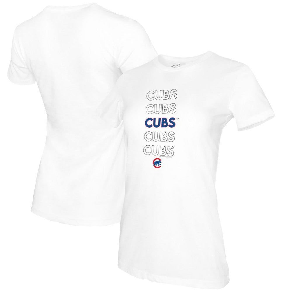 Chicago Cubs Tiny Turnip Women's Stacked T-Shirt White