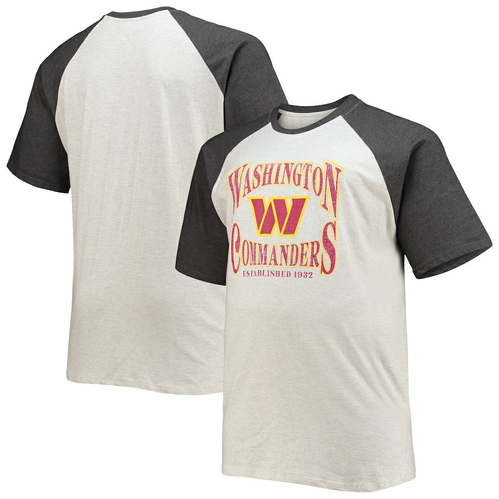 Washington Commanders Big & Tall Wordmark Raglan T-Shirt - Oatmeal/Heathered Charcoal on sale