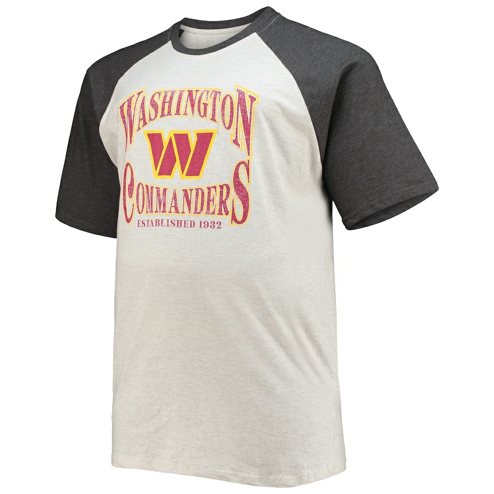 Washington Commanders Big & Tall Wordmark Raglan T-Shirt - Oatmeal/Heathered Charcoal on sale