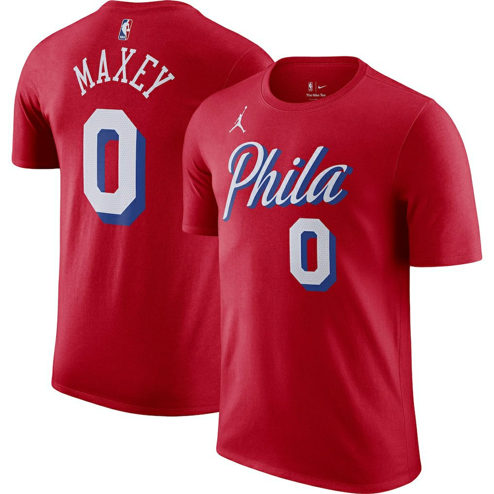 Tyrese Maxey Philadelphia 76ers Jordan Brand 2022/23 Statement Edition Name & Number T-Shirt - Red discount