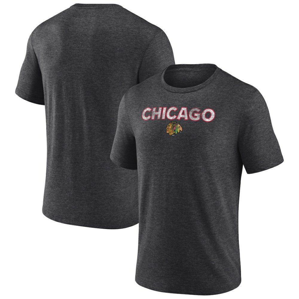 Chicago Blackhawks Wraparound Tri-Blend T-Shirt - Charcoal T-shirts