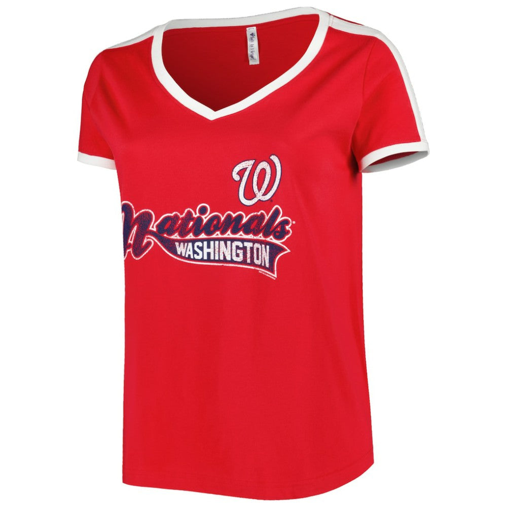 Washington Nationals Soft as a Grape Women's Plus Size V-Neck T-Shirt Red