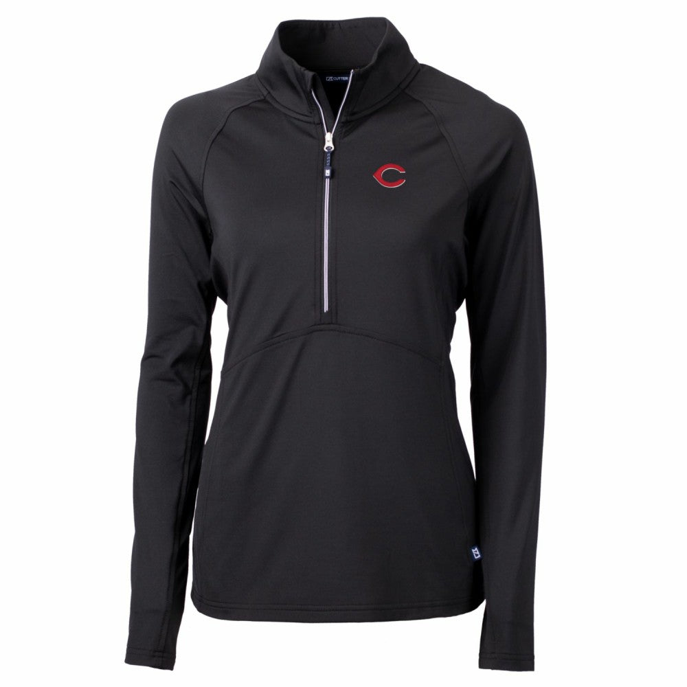 Cincinnati Reds Cutter & Buck Women's Adapt Eco Knit Stretch Half-Zip Pullover Top Black