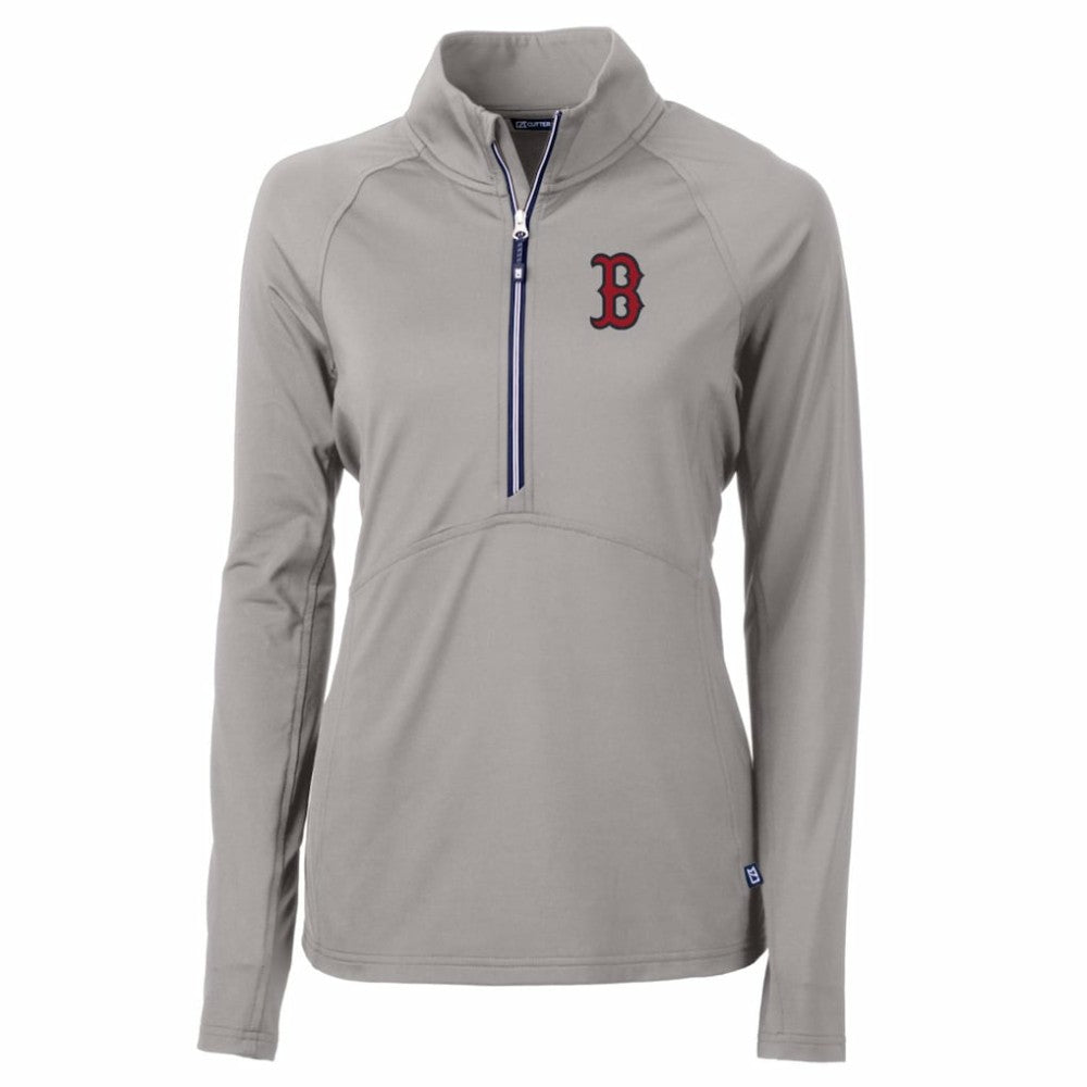Boston Red Sox Cutter & Buck Women's Adapt Eco Knit Stretch Half-Zip Pullover Top Gray