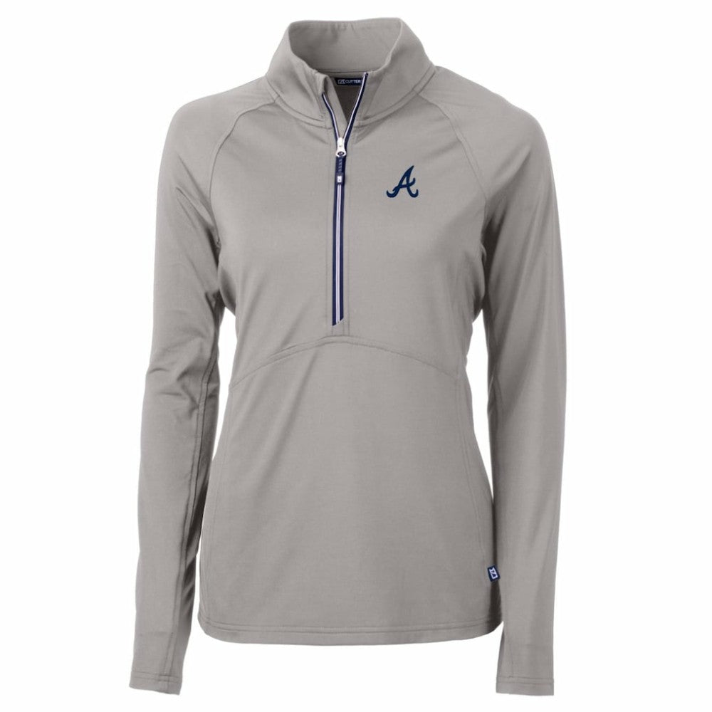 Atlanta Braves Cutter & Buck Women's Adapt Eco Knit Stretch Half-Zip Pullover Top Gray