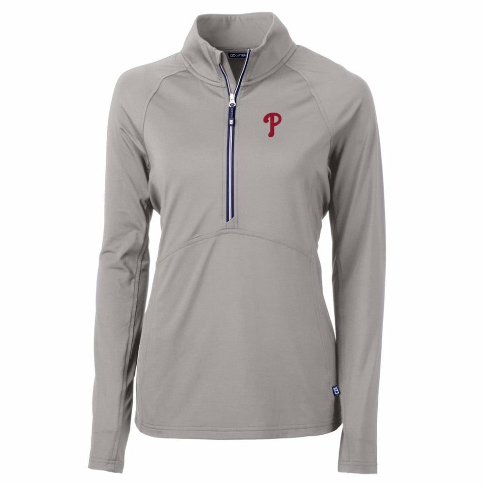 Philadelphia Phillies Cutter & Buck Women's Adapt Eco Knit Stretch Half-Zip Pullover Top Gray