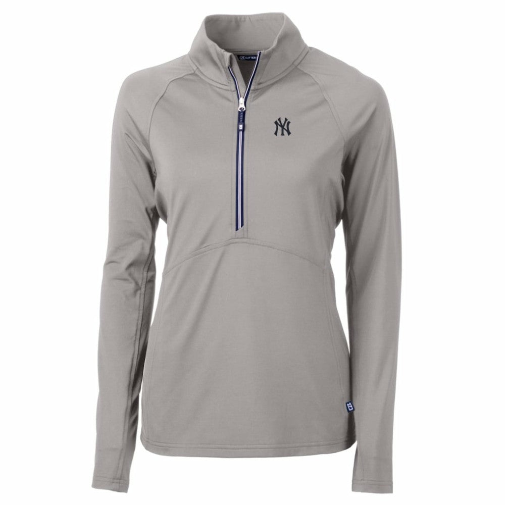 New York Yankees Cutter & Buck Women's Adapt Eco Knit Stretch Half-Zip Pullover Top Gray