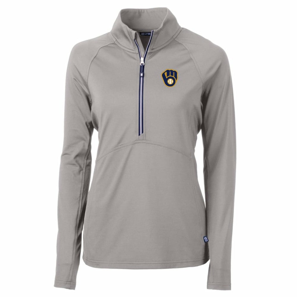 Milwaukee Brewers Cutter & Buck Women's Adapt Eco Knit Stretch Half-Zip Pullover Top Gray
