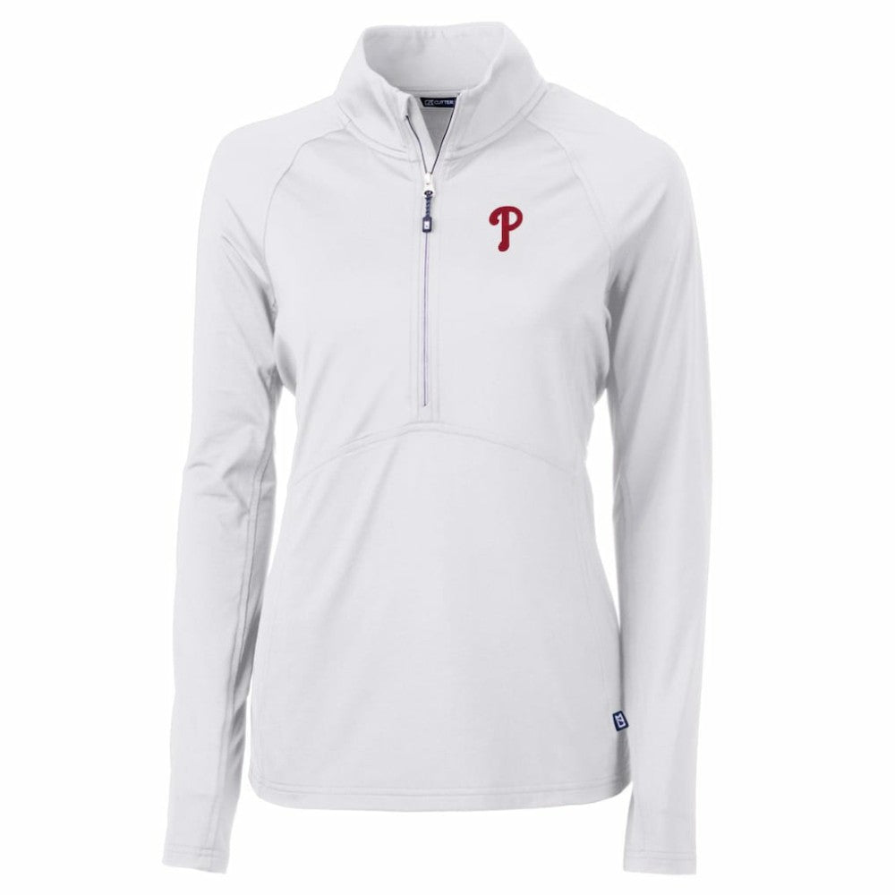 Philadelphia Phillies Cutter & Buck Women's Adapt Eco Knit Stretch Half-Zip Pullover Top White