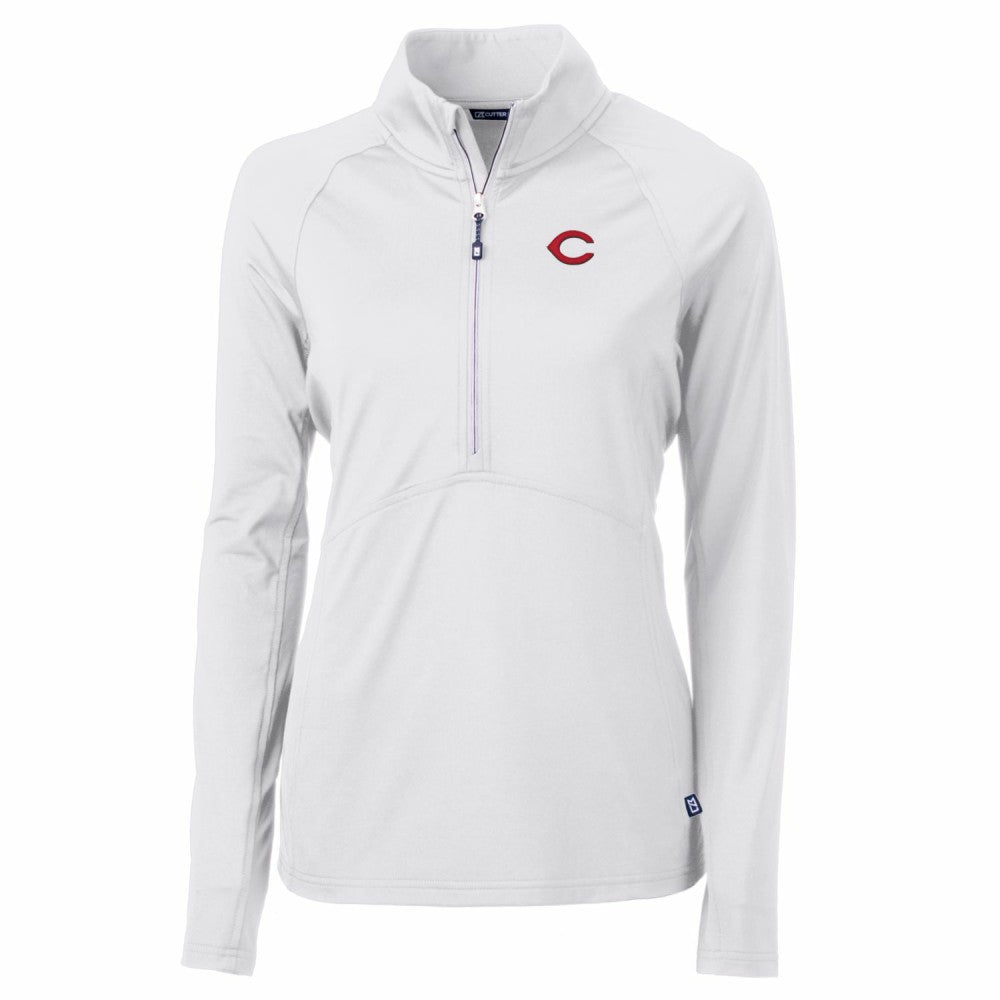 Cincinnati Reds Cutter & Buck Women's Adapt Eco Knit Stretch Half-Zip Pullover Top White